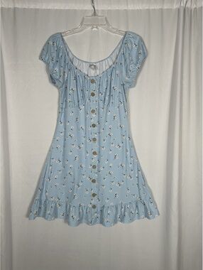 No Boundaries Light Blue Floral Button-Front Dress L/G (11-13)
